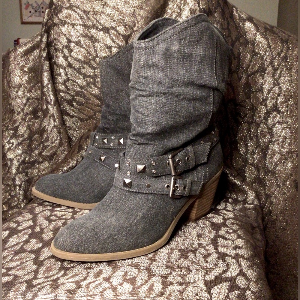 Decree Denim Rhinestone Stud Boots